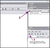 1. Connect to see the testing site files. Once you're connected, click at 2 to add a mysql connection available to your site. (35kb)