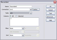 Here you choose the connection you just made, and choose a table from the drop menu. You can filter your query by a number of variables, or you can click on advanced... (23kb)