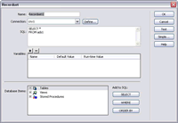 The advanced recordset dialog box allows you to basically type in an open query. You can just hardocde variable names into the query, as long as you follow mysql syntax. (37kb)