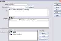 Here is an example of an advanced query, where we are filtering by a variable that will come in on a form submittal. (32kb)